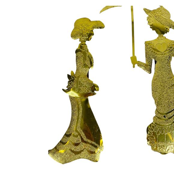 Tin Metal Victorian Lady Art 10” Wall Hanging Home Interiors Gold Vtg Set 2 Pc - Picture 2 of 7